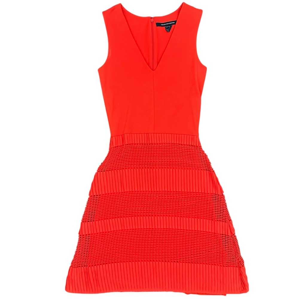 French Connection Pleated Lace Jersey Dress - Red, Size 0